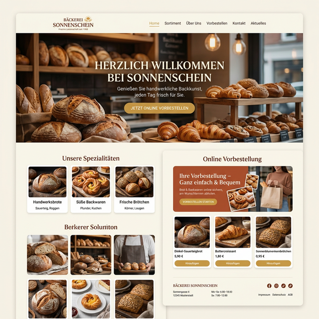Mockup der Webseite für Bäckerei Sonnenschein