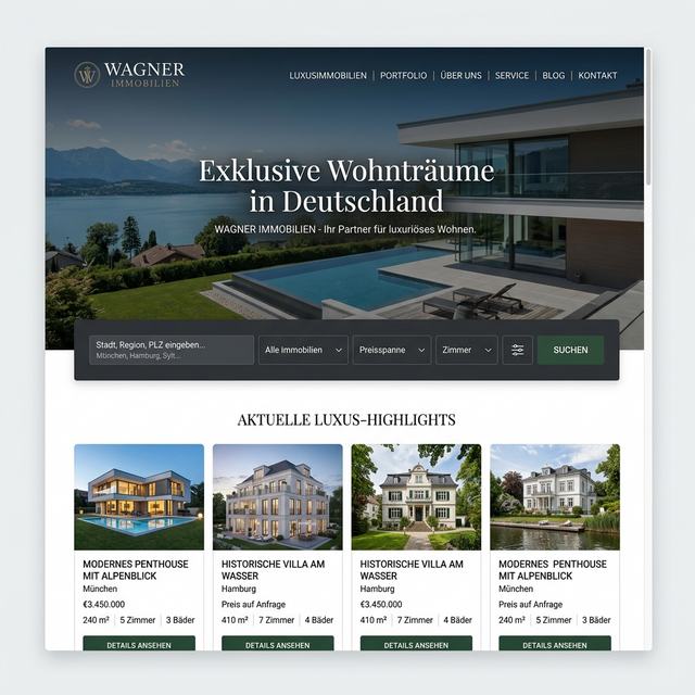 Mockup der Webseite für Immobilienmakler Wagner