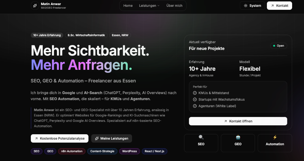 Mockup der Webseite für Matin Anwar