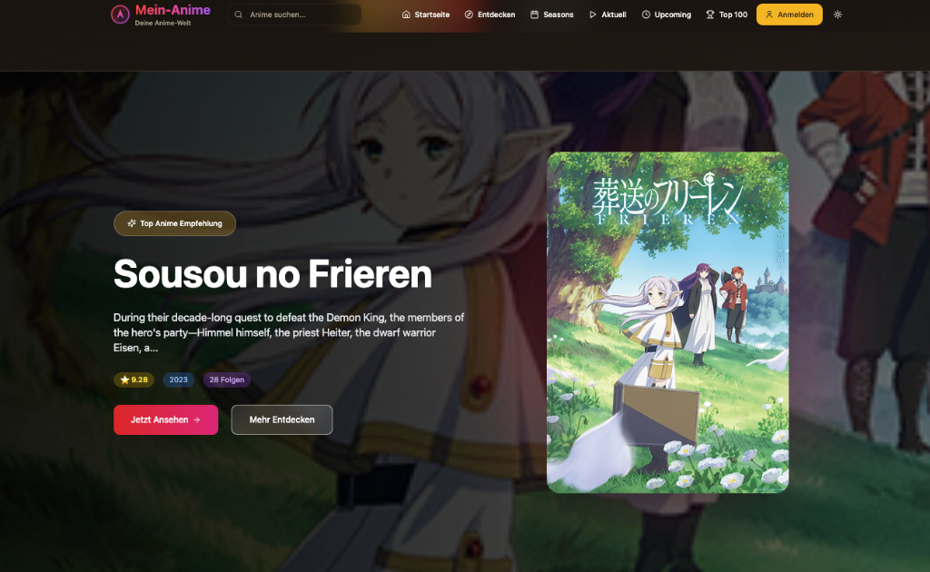 Mockup der Webseite für Mein-Anime